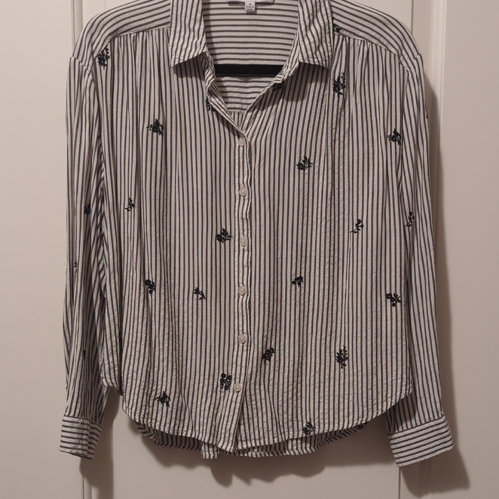Jane and Delancey Black and White Striped Button Down Shirt